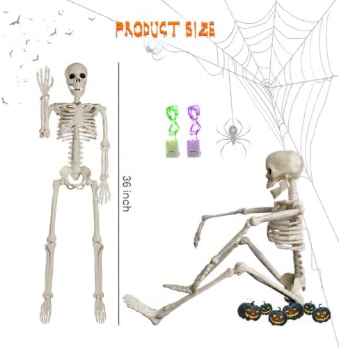 3FT Posable Skeleton Halloween Decor: LED String Lights for Yard & Porch