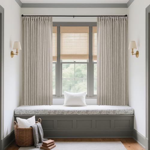 Burlywood Birch Pinch Pleated Linen Curtains 63 Inch Length 2 Panels Set