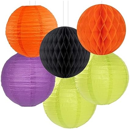 Black-Orange Purple Green Halloween Party-Decorations - 14pc Kit Paper Lanterns Fan,Tissue Flower Pom Poms Streamers,Honeycomb Balls,Birthday Supplie Wedding Baby Bridal Shower Decor Lasting Surprise