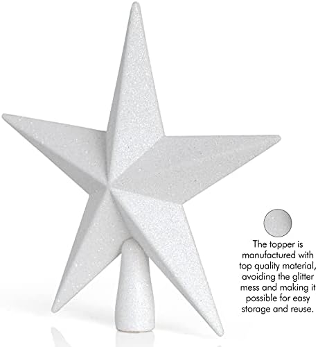 Glitter Star Christmas Tree Topper - 8" White Xmas Holiday Decor Ornament