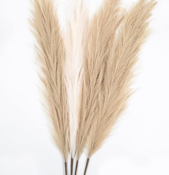 Artificial Large Pampas Grass Decor for Floor Vase / Coffee & Cream / 3.6 ft / Set of 4
