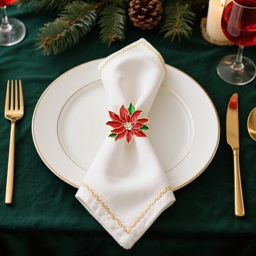 6pcs Poinsettia Napkin Rings for Fall Party Christmas Dinner