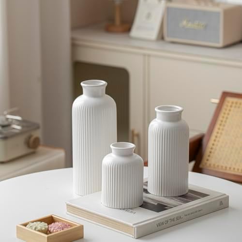 Large Modern Ceramic Vase Set / Large Matte Glaze White / 10 Inch