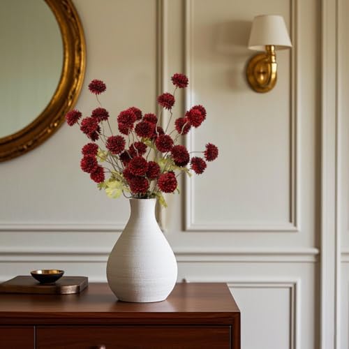 DuHouse 6pcs Faux Silk Pompon Mum Small Chrysanthemum Ball Burgundy