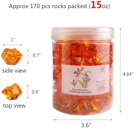 HappyFiller Orange Fake Ice Rocks Acrylic Chunks,Pirate Treasure Gems Stone