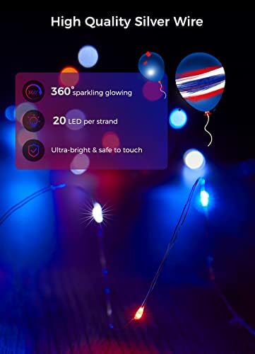 Brightown 4th of July Decor Patriotic Fairy Lights Battery Operated