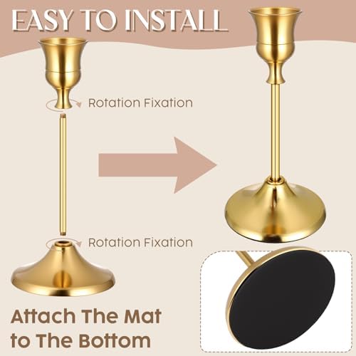 12PCS Brass Gold Taper Candle Holders Set, Metal Candlestick Holders