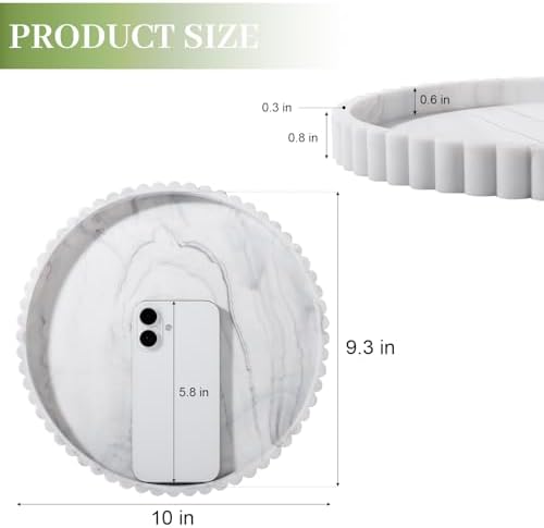 Round Bathroom Tray Perfume Organizer Coffee Table Decor, 10" Marble
