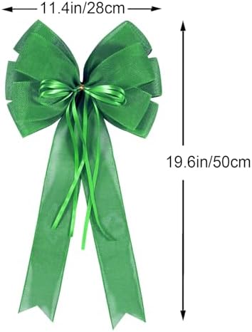 2 PCS Green St Patricks Day Wreath Bow Decor,St Patricks Day Tree Topper Bow Decorations,Decorative Bow with Green Burlap and Glitter String for Holiday Home Front Door Outdoor