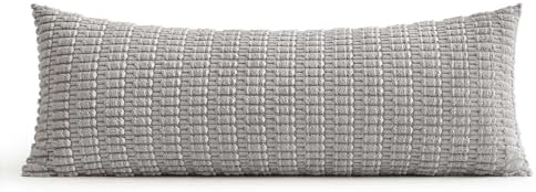 MIULEE Lumbar Corduroy Throw Pillow Cover for Bed 14x36 Light Grey Set of 1