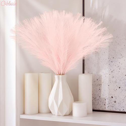 obbsie 150PCS Pink Faux Pampas Grass Decor, 21.6" Fluffy Vase Filler