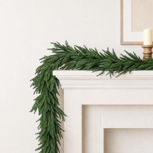 2Pcs 6ft Real Touch Christmas Cedar Garland，Norfolk Pine Garland