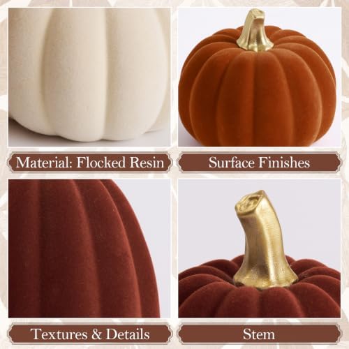 DN DECONATION Fall Pumpkin Decor, Artificial Flocked Pumpkin for Home Table