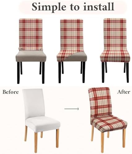 4Pcs Fall Plaid Chair Covers Set - Stretch Elastic Edge, Removable Red Chair Protectors, Suitable for Dining Room/Kitchen Chairs