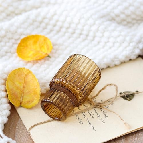 Brown Candlestick Holders 6PCS for Tealight Candle Stick Candles, Ribbed Glass Taper Candle Holders Set, Table Centerpieces for Thanksgiving Christmas Farmhouse Decor Indoor and Outdoor