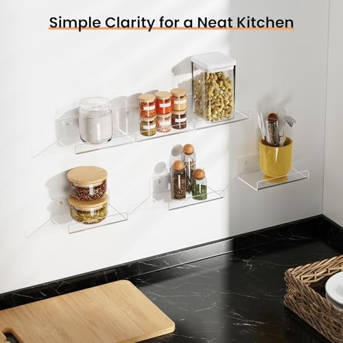 upsimples 6" Acrylic Shelves, Small Shelf for Wall Decor and Display, 6 Pcs
