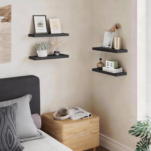 BAYKA Floating Shelves for Wall, Wall Mounted Rustic Wood Shelves for Bathroom, Bedroom, Living Room, Kitchen, Hanging