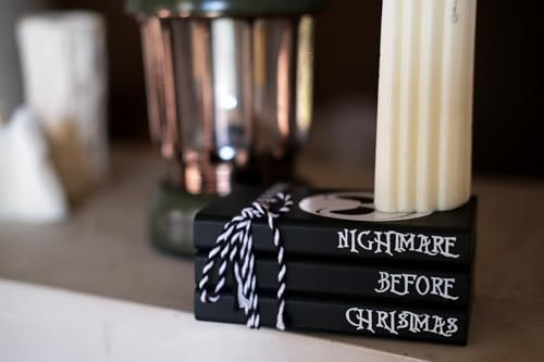 Mini Black Halloween Tiered Tray Decor Wood Decorative Book Stack, Rustic Farmhouse Faux Books Bundle for Home Table Mantle Shelf Decoration Nightmare Before Christmas Sign