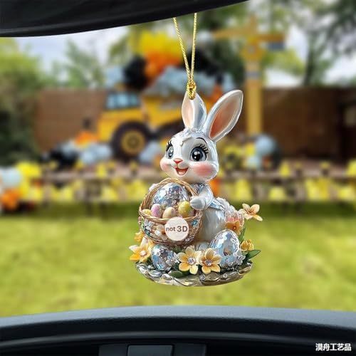 3 Pcs Easter Decorations Acrylic Hanging Ornaments Bunny Flower Garland Designs DIY Crafts Mini Rhinestones Glitter Rabbit Hanging Pendants for Easter Theme Decoration Supplies