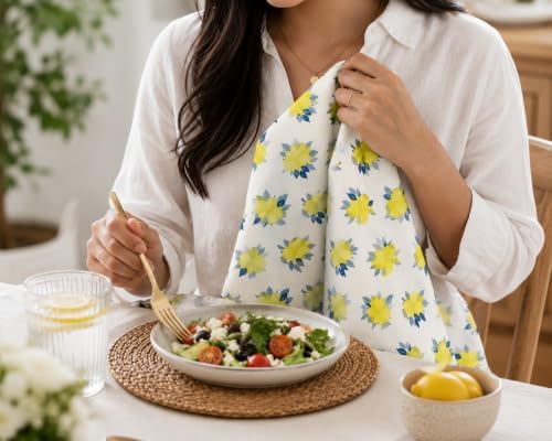 TARAN LIVING Printed Cotton Cloth Napkins Fall Dinner Napkin Set Reusable Machine Washable Fabric for Gifting, House Party Events, Home Decor, Craft - 18"x18" - Set of 4 - Lemon Print