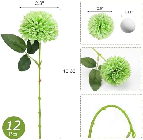 SITUMEIZI 12 Pcs Green Flowers Artificial Chrysanthemums, Fake Mums