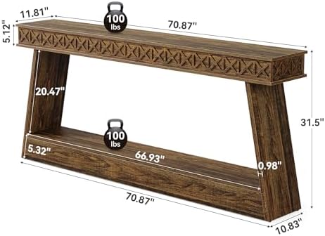 LITTLE TREE 70.87" Long Farmhouse Console Table, 2-Tier Shelf Narrow Accent Entryway Sofa Table for Living Room, Behind