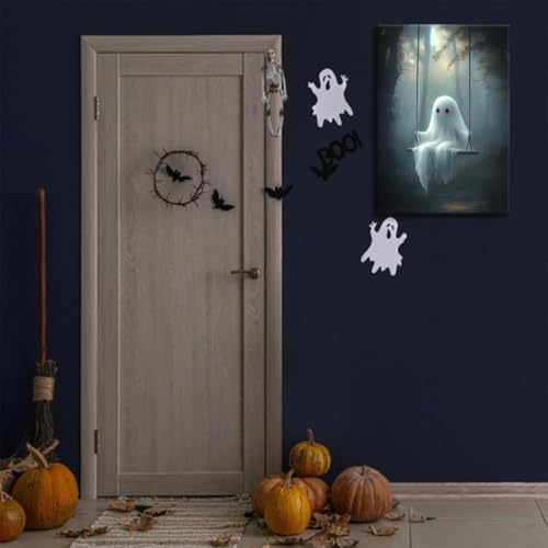 ILLBDR Halloween Cute Ghost Canvas Wall Art 12x16 inch
