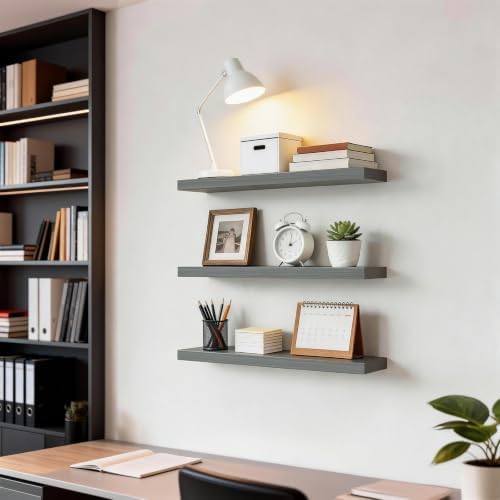 BAYKA Floating Shelves for Wall, 22.5 inches Wall Mounted Rustic Wood Shelves for Bathroom, Bedroom, Living Room