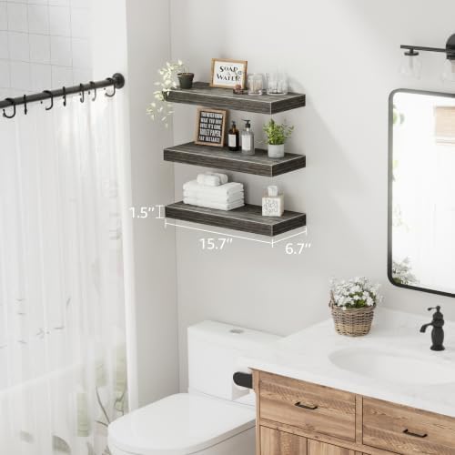 QEEIG Floating Shelves for Wall Small Shelf (Grey, Set of 3, 15.7" x 6.7")