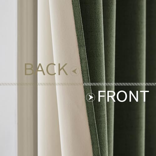 MIULEE 100% Blackout Linen Curtains for Bedroom 52x90 Inches Olive Green