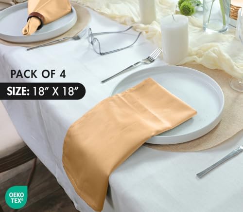 Ruvanti Cloth Napkins Set of 4, Cotton Enrich 18”x18” - Ivory Gold