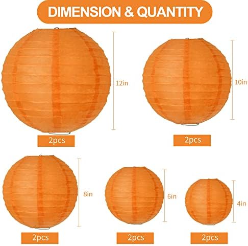 BEISHIDA Orange Paper Lanterns 10Pcs 4/6/8/10/12 Inch Round Chinese Lamp