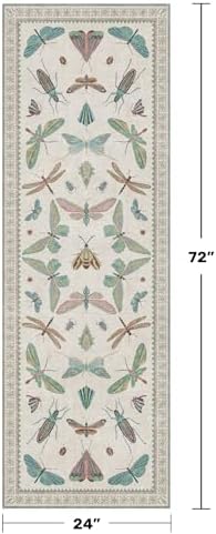 Hazo Haus Boho Bathroom Runners - 2x6 Blue and Green Rug for Kitchen, Entry Way, Non Slip Washable Butterfly Insect