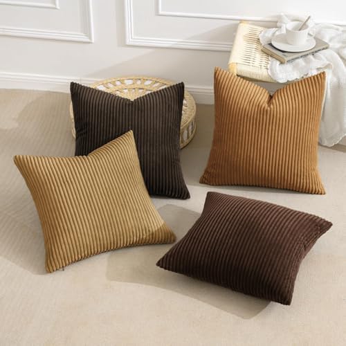 MIULEE Fall Corduroy Decorative Throw Pillow Covers Camel Brown 20x20