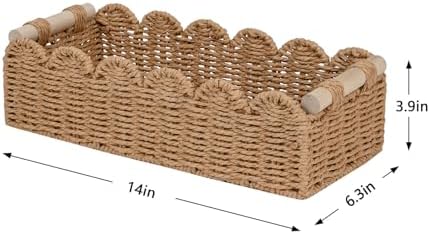 Paper Rope Scalloped Edge Toilet Paper Storage Basket / Neutral / 14 x 6.3 x 3.9 / M - In