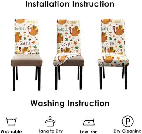 Fall Thanksgiving Chair Covers Set of 6, Pumpkin Turkey Dining Chair Protectors, Elastic Removable Washable Dining Chair Covers for Fall Thanksgiving Kitchen Dining Room Holiday Decorations