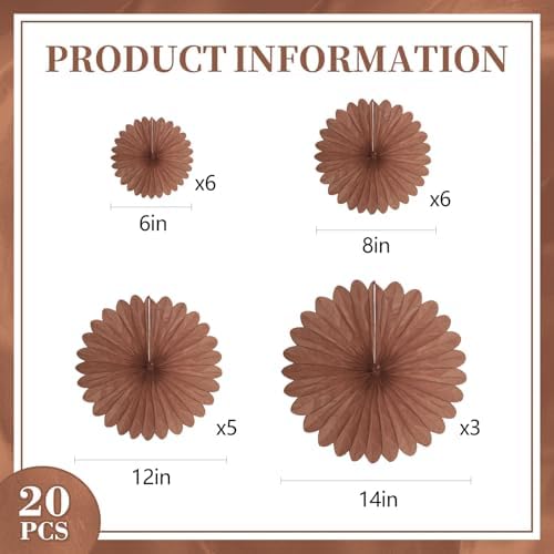 20 Pcs Deep Brown Hanging Paper Fan, Hanging Honeycomb Round Paper Fans for Weddings, Birthdays, Christmas, Baby Showers, Classroom, Events Ceiling Party Supplies Decorations