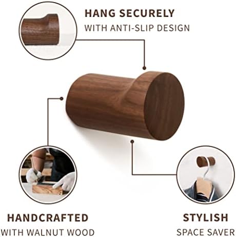 Natural Wooden Wall Mounted Hooks / Black Walnut / Set of 4