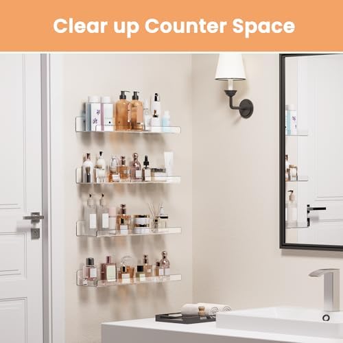 upsimples 4 Pcs 15" Acrylic Shelves for Wall Storage and Organizer, Clear