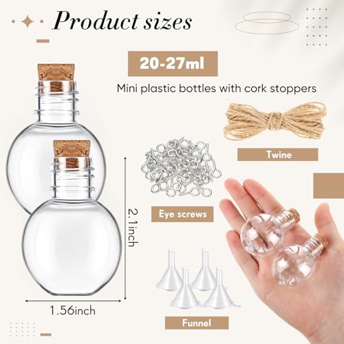 Bokon 50 Pack 1oz Plastic Mini Potion Bottles with Corks