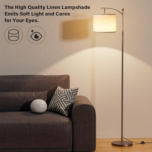 Ambimall 60" Floor Lamp for Living Room with 3 Color Temperatures, Adjustable Beige Shade with Brown Pole, Tall Lamp