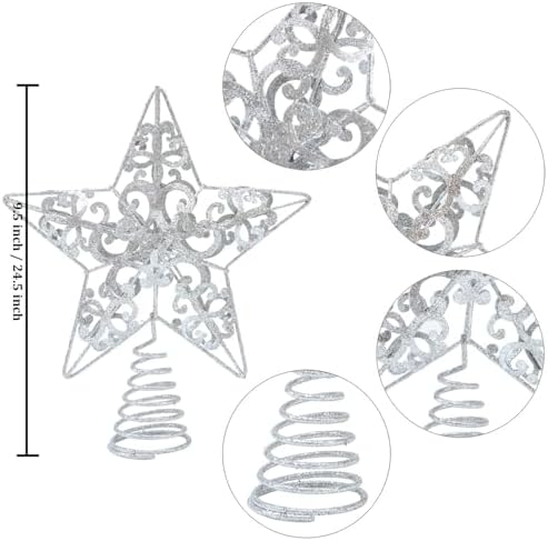 Aneco 10 Inches Christmas Treetop Star Metal Glittered Christmas Tree Topper Xmas Tree Decoration Topper for Christmas Holiday Home Office School Mall Decor, Silver