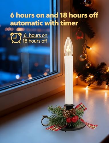 4PK Christmtas Window Candle Light, 10" LED Antique Black Candlestick