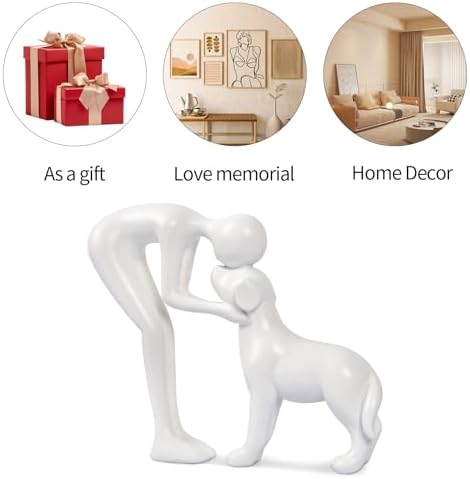 Abstract Person and Dog Sculpture Head-to-Head Figurine White