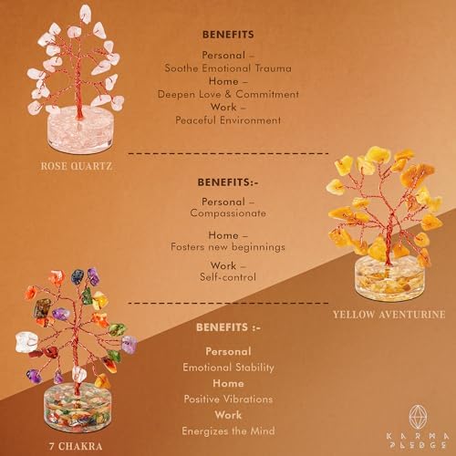 Set of 12 Crystal Trees Unique Birthday Gifts for Women, Mom & Dad, Orgone Base Handmade Reiki Healing Stones for Home