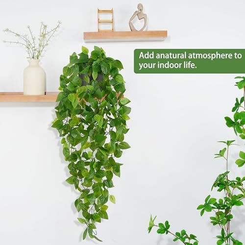 Waipfaru Fake Hanging Plants, 2Pcs Artificial Potted Plant Pothos