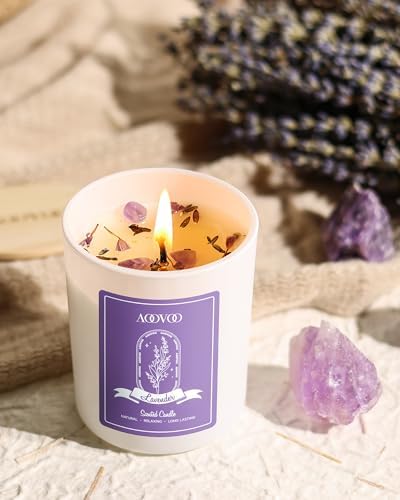 AOOVOO Lavender Candles Set for Women - 4 Pack Candles for Home Scented, Aromatherapy Candle with Crystals Inside, 20