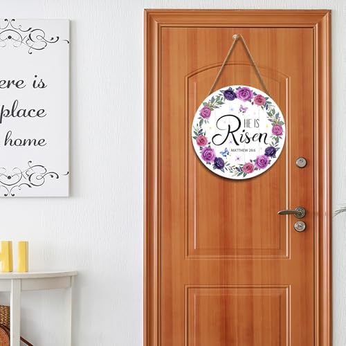 Harooni Easter Wall Hanging Decoration Sign, 12x12 Inch, He is Risen Wreath, Floral, Vertical, Unframed, Wooden, Indoor and Outdoor, Religious Holiday, Entryway