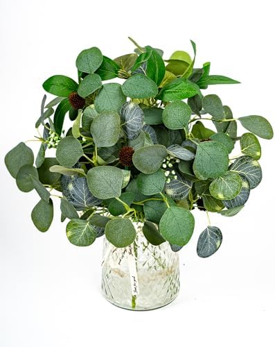 Artificial Eucalyptus Stem, 4Pk 16" Faux Greenery Bouquet with Berry