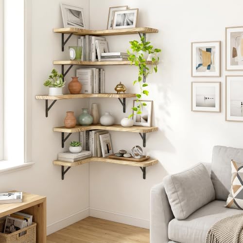 Fixwal Conner Shelves Wall Mounted for Decor, Carbonized Black 5pcs